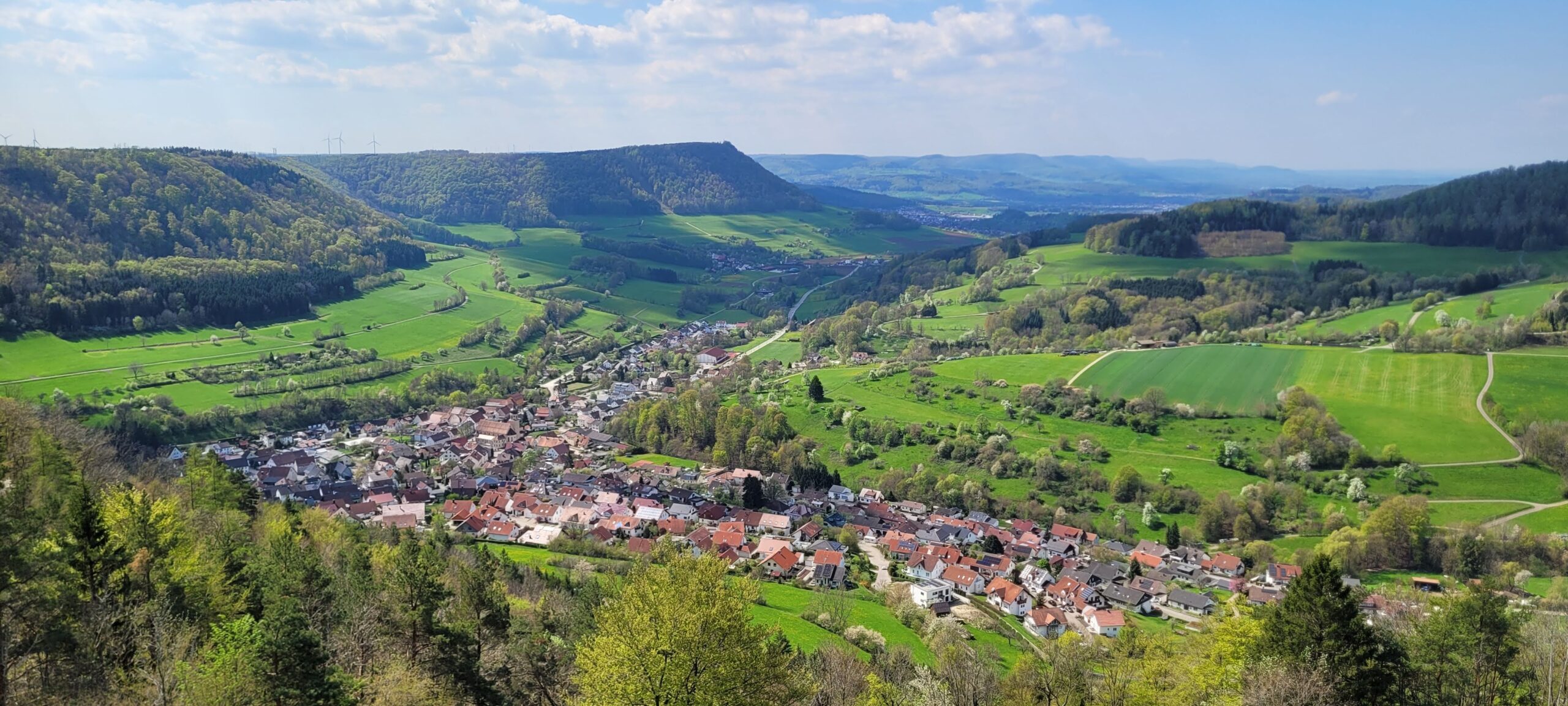 Der Blick vom Galgenberg-Gipfelkreuz nach Nenningen